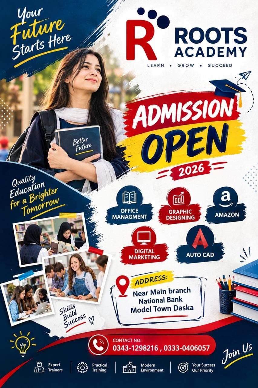 Official admissions poster — Roots Academy Daska